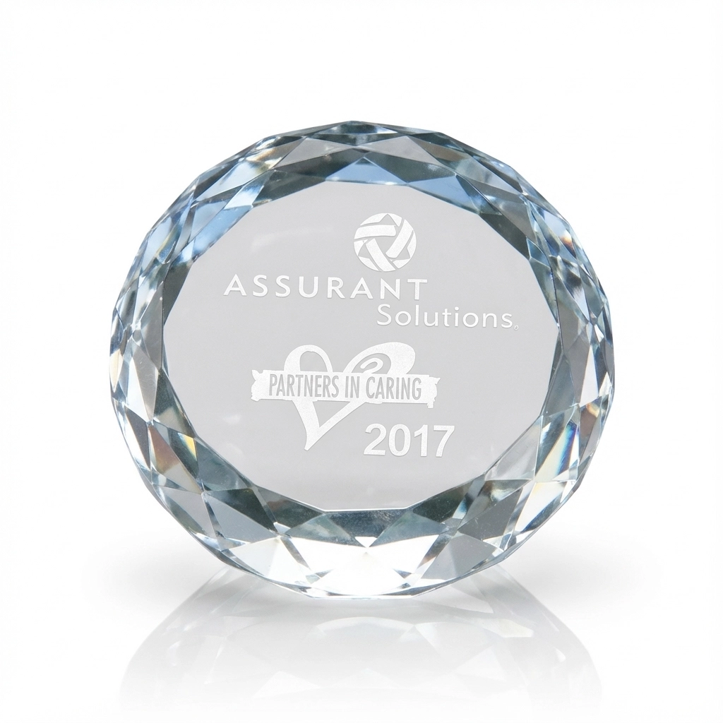 Round Gem-Cut Crystal Paperweight