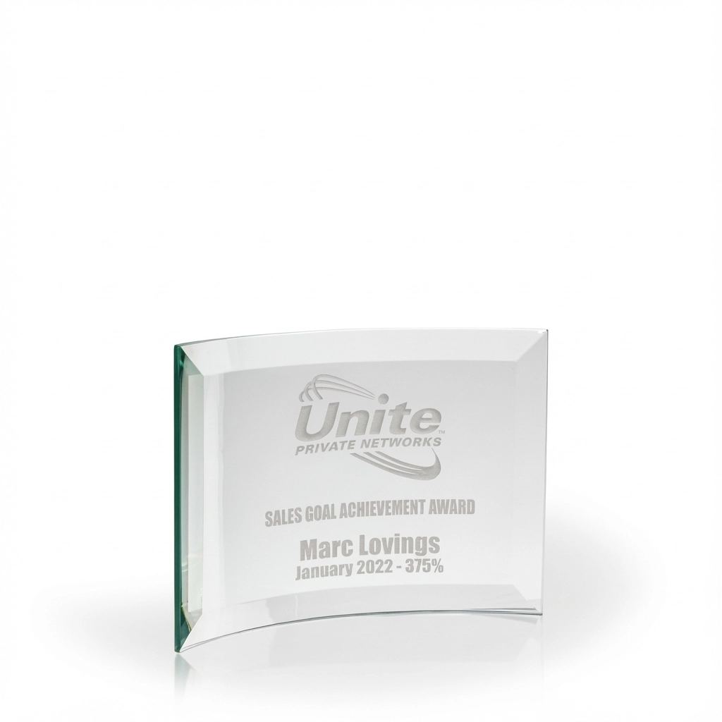 Piedmont Beveled Crescent Jade Glass Award, 4"x6"