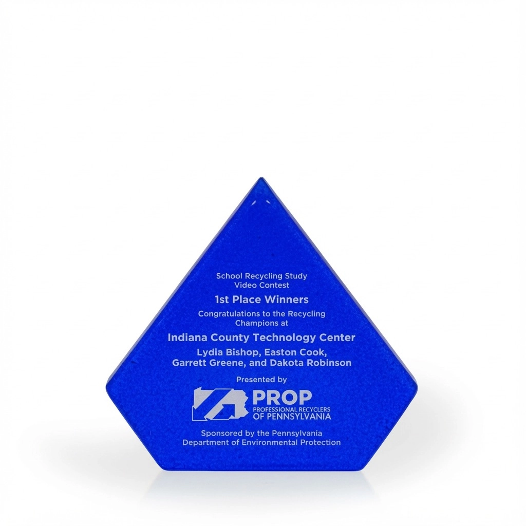 Hope Brilliant Cobalt Diamond Recycled Glass Award, 7"