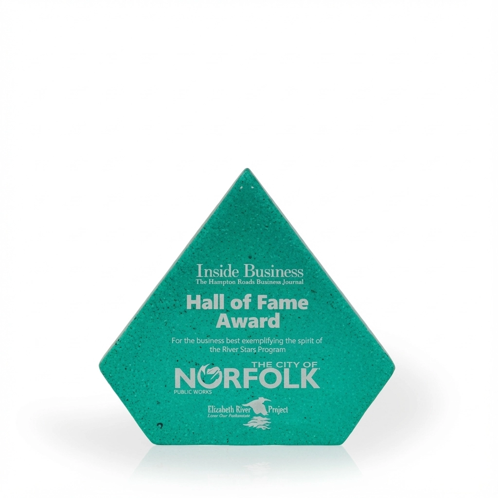 Wesley Brilliant Teal Diamond Recycled Glass Award, 7"