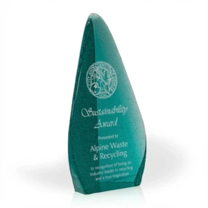Apogee Teal Recycled Glass Tower Award, 10.5"