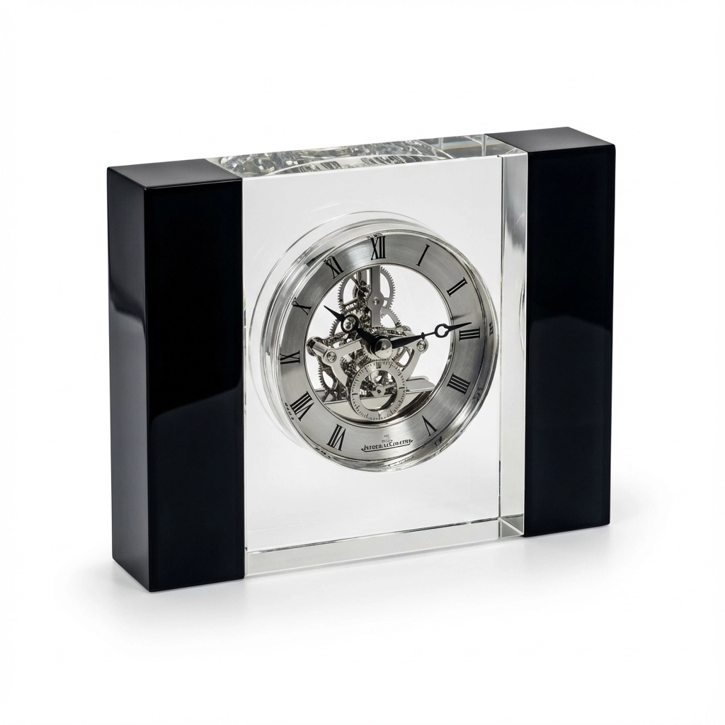 Luxe Clear and Black Fused Crystal Clock