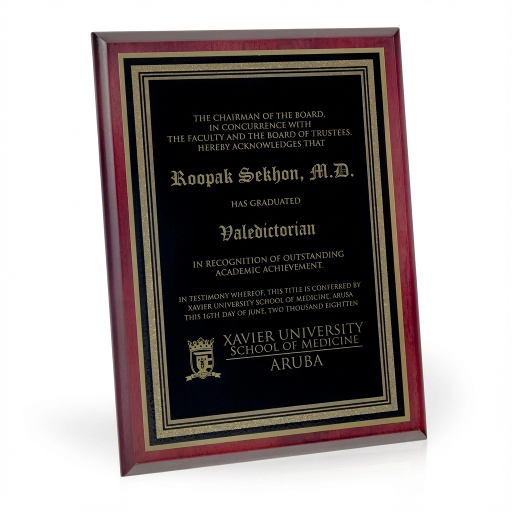 Carlos Mahogany Finish Award Plaque