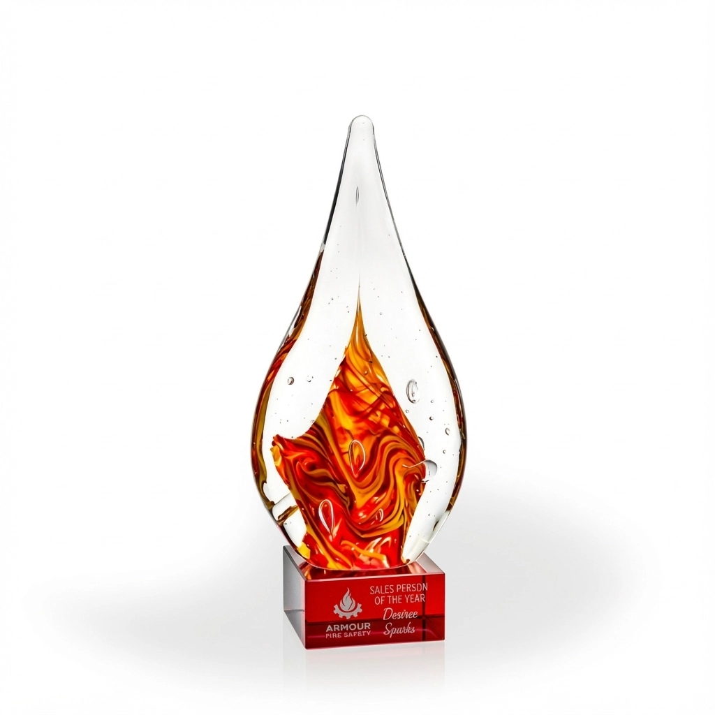 Glimmer Flame Art Glass Award - Red Base