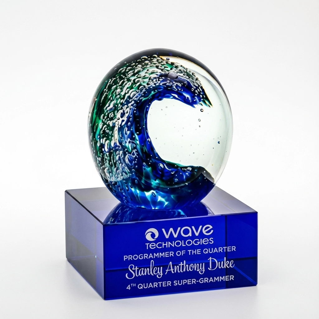 Swell Art Glass Sphere Award - Blue Base