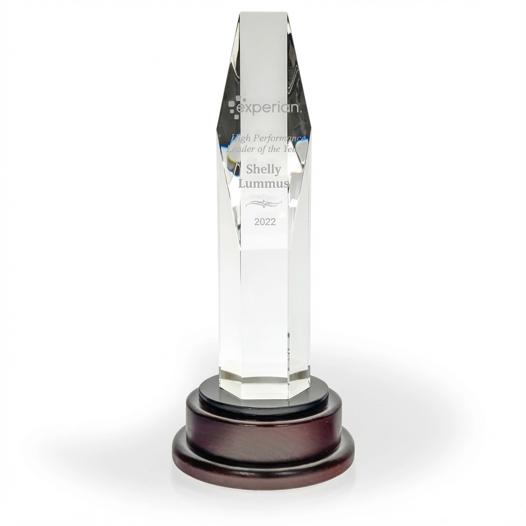 Paramount Crystal Tower Award with Wood Base