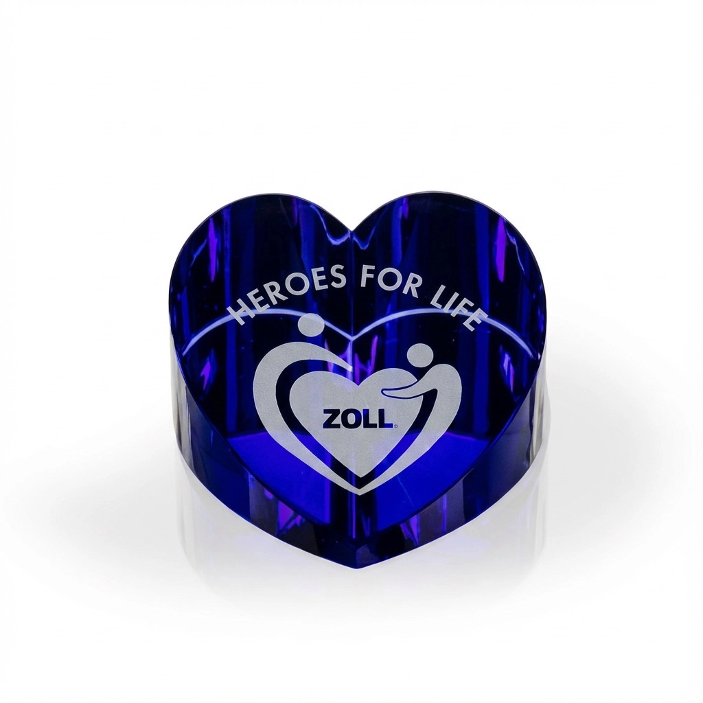 Blue Slanted Heart Crystal Paperweight